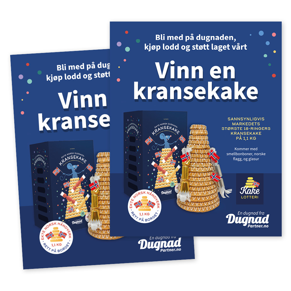 Salgsplakat til kakelotteri dugnadpartner