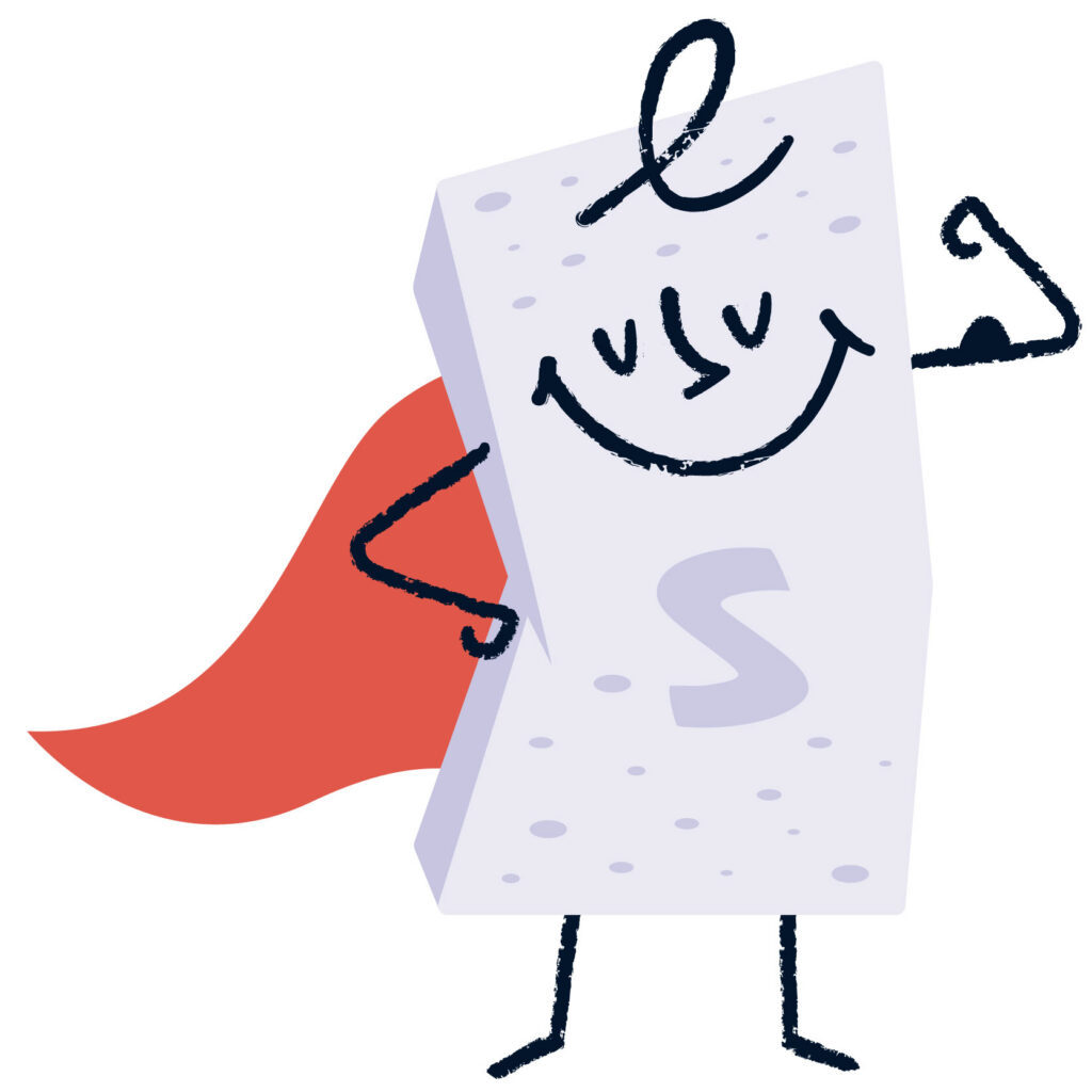 Illustrasjon av Supersvampen, et dugnadsprodukt til salgsdugnadene til Dugnadpartner