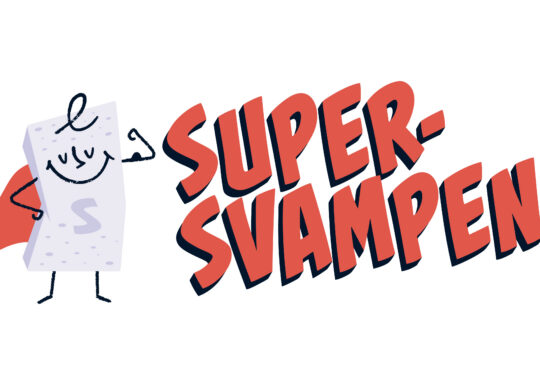 Illustrasjon av Supersvampen og teksten Supersvampen, et dugnadsprodukt til salgsdugnadene til Dugnadpartner
