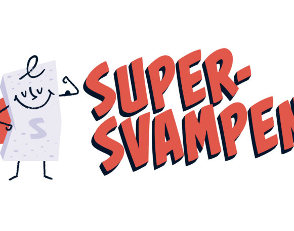 Illustrasjon av Supersvampen og teksten Supersvampen, et dugnadsprodukt til salgsdugnadene til Dugnadpartner